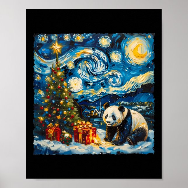Poster Panda Van Gogh Style Starry Night Winter (Frente)