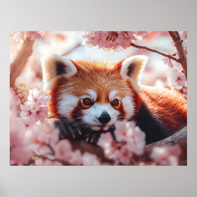 Poster Panda Vermelha Entre Blossomas De Cereja (Frente)