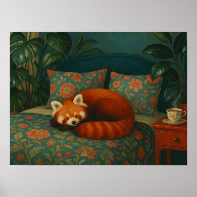 Poster Panda Vermelho Floral Aconchegante (Frente)