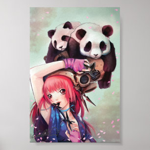 Pôster Pandas de Ninja do pêssego