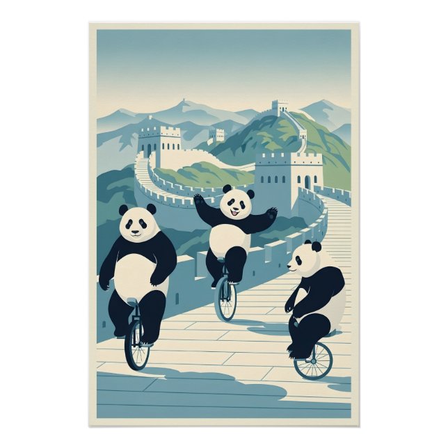 Pôster Pandas engraçados na China (Frente)