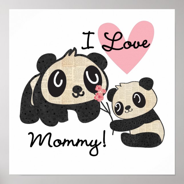 Poster Pandas I Love Mamãe (Frente)