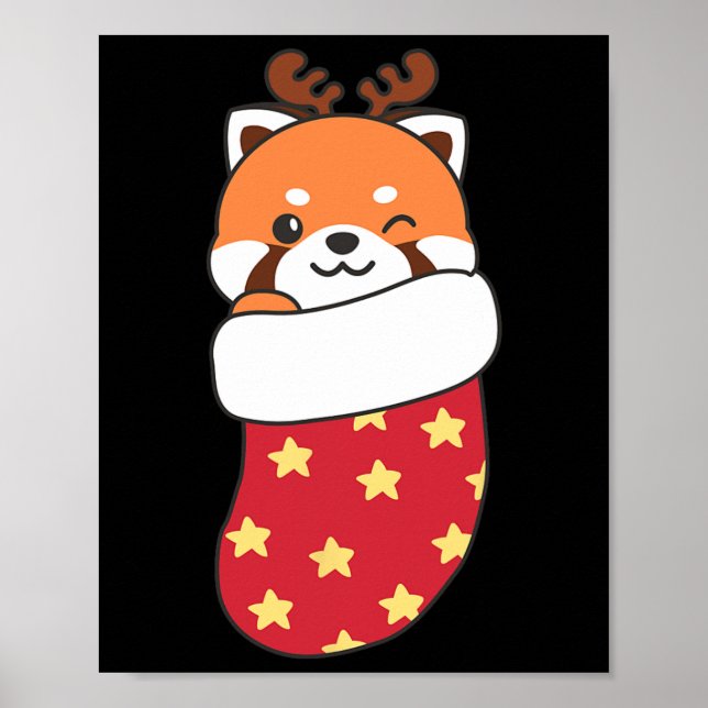 Poster Pandas Vermelhas Bonitas Em Meias De Natal Para O  (Frente)