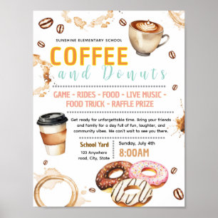 Poster Panfleto de angariação de fundos com donut e café