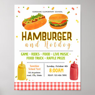 Poster Panfleto de angariação de fundos com hambúrguer e