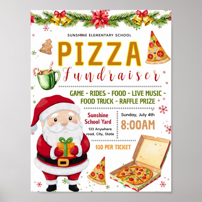 Poster Panfleto de angariação de fundos com pizza editáve (Frente)