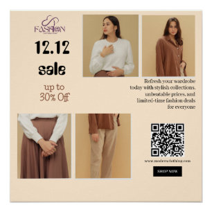 Pôster Panfleto de Venda de Moda 12.12 Até 30% de Descont