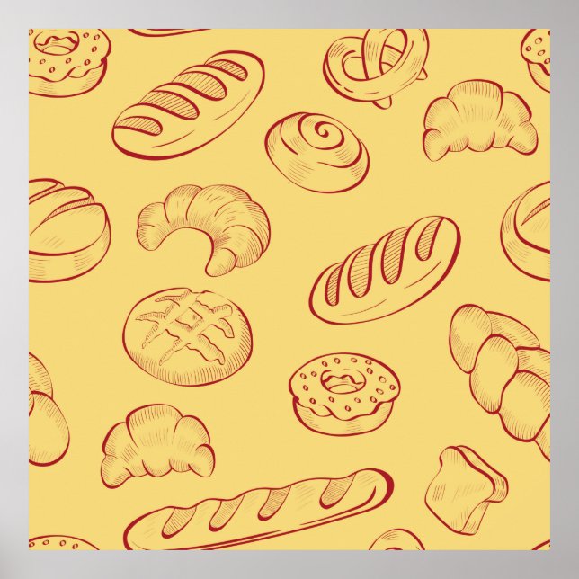 Poster Panificação, croissant, comida, padrão sem costura (Frente)