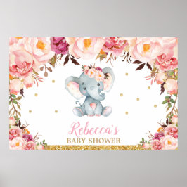 Poster Pano de Fundo de festa de baby shower floral rosa 