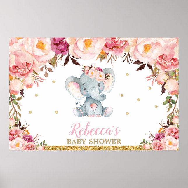 Poster Pano de Fundo de festa de baby shower floral rosa  (Frente)