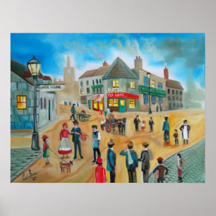 Poster Pano do victorian da cena da rua movimentada e