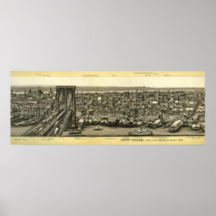 Pôster Panorama 1880 escasso de Brooklyn NY
