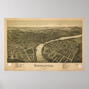 Pôster Panorama antigo de Connellsville Pensilvânia 1897
