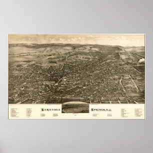 Pôster Panorama antigo de Saratoga Springs New York 1888