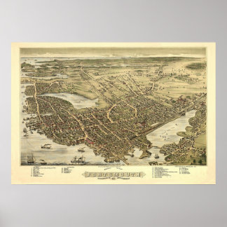 Poster Panorama Birds Olhos de Portsmouth NH 1877