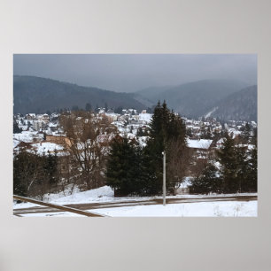 Poster Panorama da Aldeia de Inverno - Paisagem Rural Rom