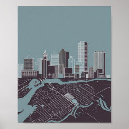 Poster Panorama da Cidade de Boston Massachusetts com Map