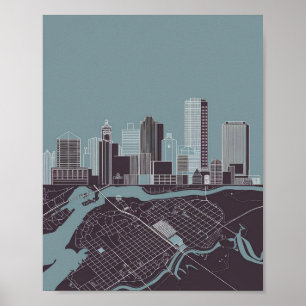 Poster Panorama da Cidade de Boston Massachusetts com Map