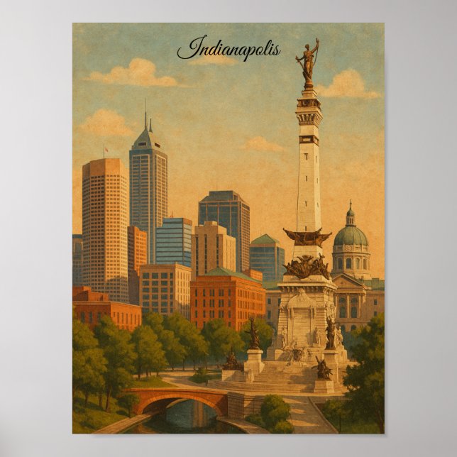 Poster Panorama da Cidade de Indianapolis Indiana (Frente)