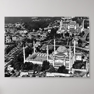 Poster Panorama da mesquita azul da Turquia Vintage Istam