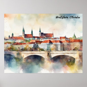Poster Panorama de pintura aquarela de Bratislava Eslováq