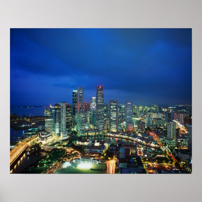 Pôster Panorama de Singapura à noite, Singapura (Frente)