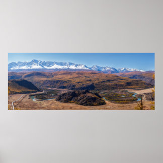 Poster Panorama Montanhas Altai e Rio Chuya. Altai.