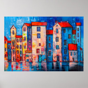 Poster Panorama of street with colorful homes. Impression