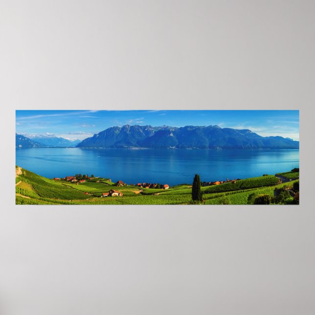 Poster Panorama sobre a região de Lavaux, Vaud, Suiça (Frente)
