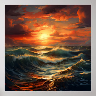 Poster Panorâmica Beach Sunset Ouro Nature Glow