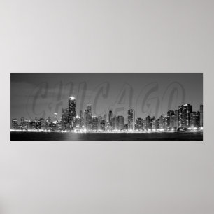 Poster Panorâmica do Skyline de Chicago à Noite