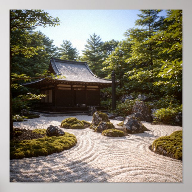Poster Panorâmica Zen Garden View & Traditional Tea House (Frente)