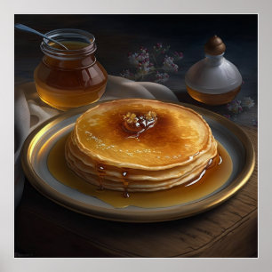 Poster panquecas cozidas servidas numa placa de atordoame