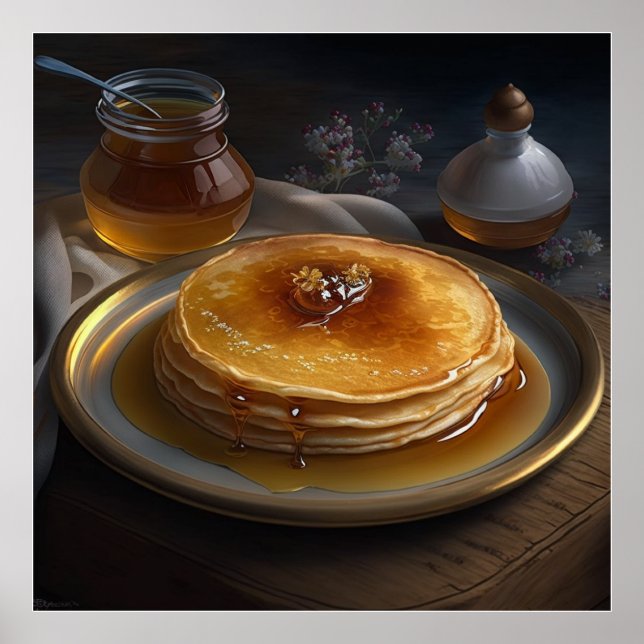 Poster panquecas cozidas servidas numa placa de atordoame (Frente)