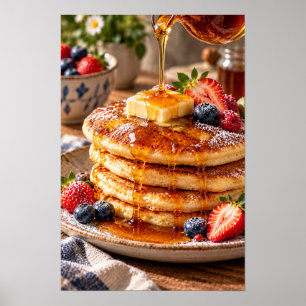 Poster Panquecas Fofas com Frutas Vermelhas Frescas e Xar