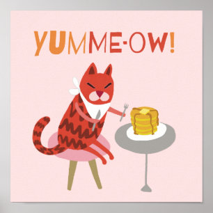 Poster Panquecas para alimentação de gatos vermelhos