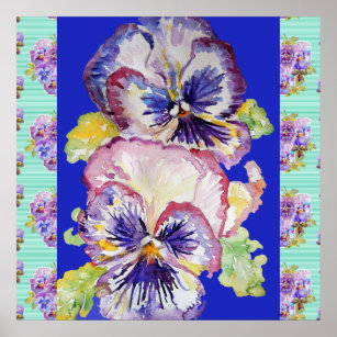 Poster Pansor de Aquarela Marinho de pintura de Flor azul