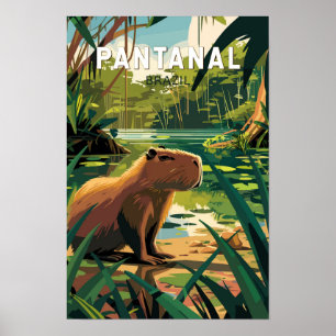 Poster Pantanal Brasil Capybara Viagem Art Vintage