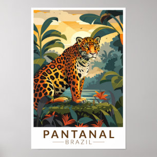 Poster Pantanal Brasil Onça Viagem Arte Vintage