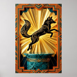 Poster Pantera Art Déco Esbelta Silhueta Preto Dourado