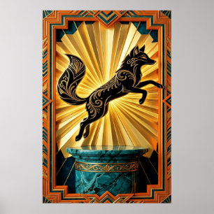 Poster Pantera Art Déco Esbelta Silhueta Preto Dourado