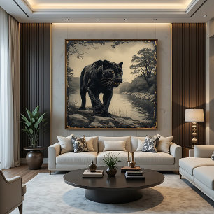 Poster Pantera na margem do rio animal poderoso