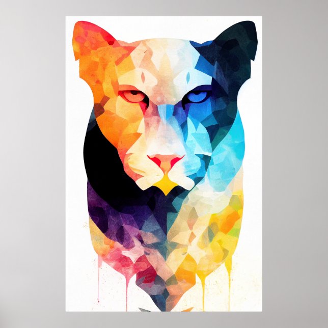 Poster Pantera Natureza Selvagem Pintura De Cor Animal (Frente)