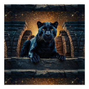 Pôster Pantera Negra e Templo Tailandês