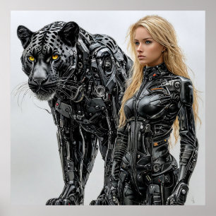 Poster Pantera Negra Fantasia e Mulher Mítica Selva