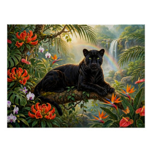 Pôster Pantera Negra Quênia Flores da Selva Cachoeira