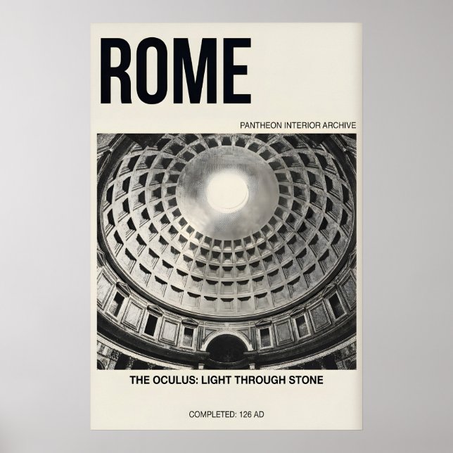 Poster Pantheon Interior Poster, Rome Dome, Black & White (Frente)