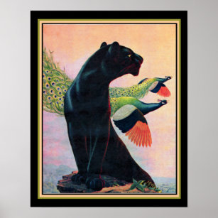 Pôster Panther & Flying Peacocks Art Impressão-16x20