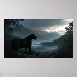 Poster Panther Negro em Pé no Pico de Montanha Nevada na