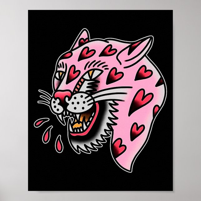 Poster Panther Pink X Heart Love Traditional Flash Premiu (Frente)